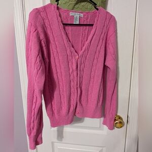 David Hollis Pink Cable Knit Cardigan